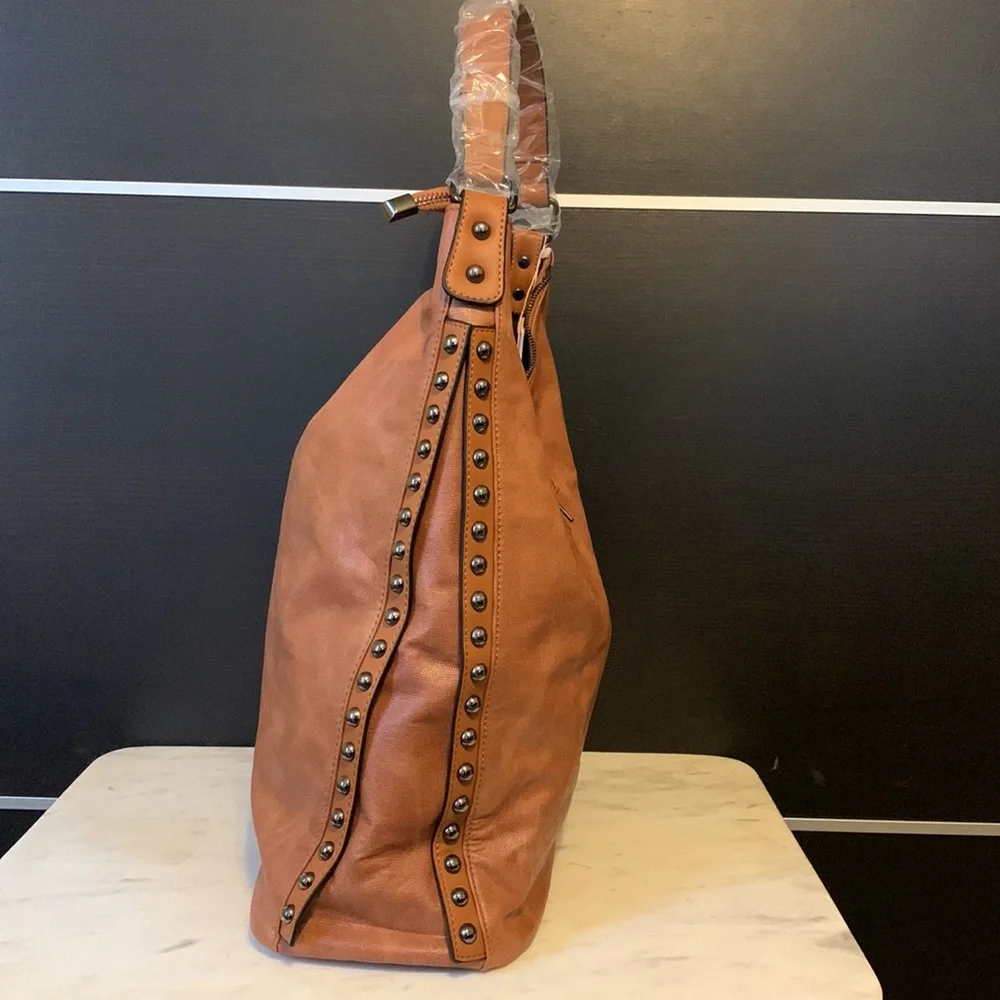 Mellow World Marion Cognac Studded Hobo Bag